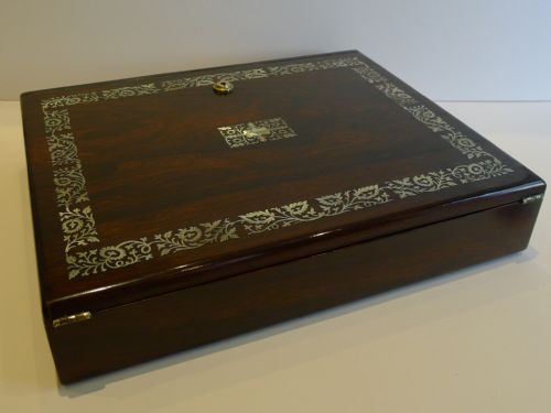 fig 3. Rare English William IV Mother of Pearl Inlaid Rosewood Writing Box c.1830