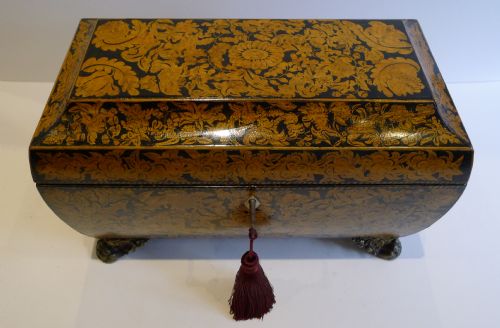 FABULOUS ANTIQUE ENGLISH PENWORK DOUBLE COMPARTMENT TEA CADDY C1820 - ADDITIONAL PHOTO 1