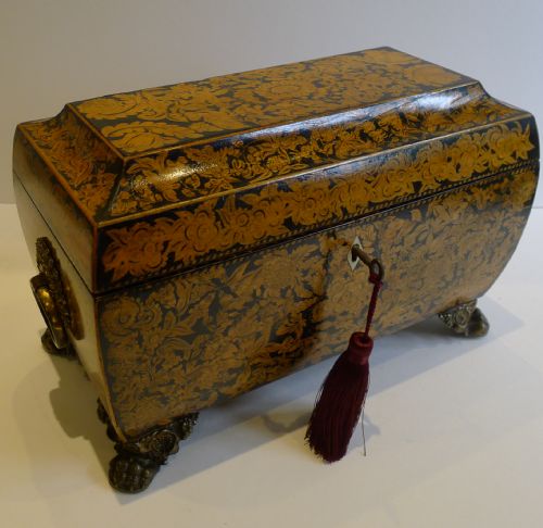 FABULOUS ANTIQUE ENGLISH PENWORK DOUBLE COMPARTMENT TEA CADDY C1820 - ADDITIONAL PHOTO 2