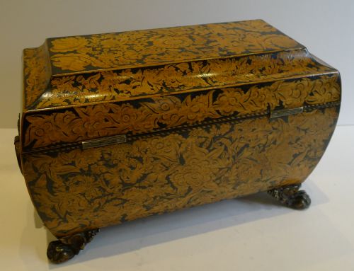 FABULOUS ANTIQUE ENGLISH PENWORK DOUBLE COMPARTMENT TEA CADDY C1820 - ADDITIONAL PHOTO 3