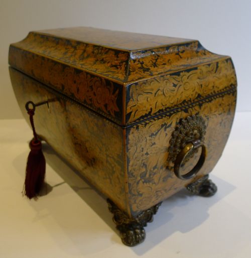 FABULOUS ANTIQUE ENGLISH PENWORK DOUBLE COMPARTMENT TEA CADDY C1820 - ADDITIONAL PHOTO 5