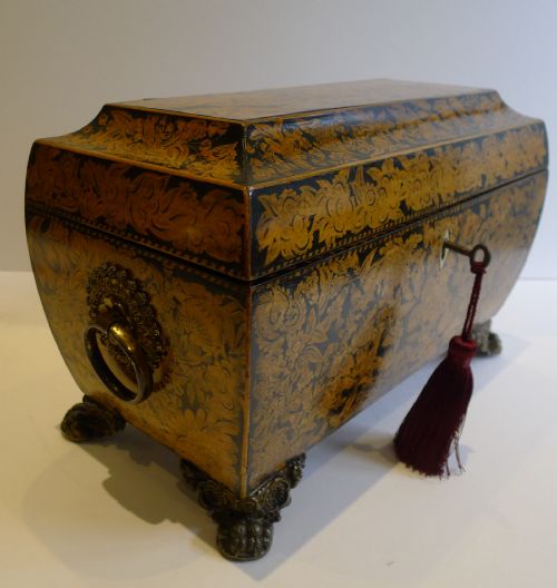 FABULOUS ANTIQUE ENGLISH PENWORK DOUBLE COMPARTMENT TEA CADDY C1820 - ADDITIONAL PHOTO 6