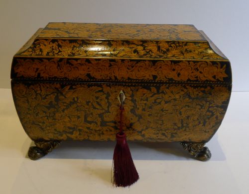 FABULOUS ANTIQUE ENGLISH PENWORK DOUBLE COMPARTMENT TEA CADDY C1820 - ADDITIONAL PHOTO 7