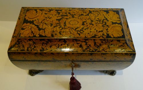 FABULOUS ANTIQUE ENGLISH PENWORK DOUBLE COMPARTMENT TEA CADDY C1820 - ADDITIONAL PHOTO 8
