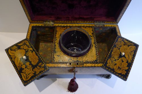 FABULOUS ANTIQUE ENGLISH PENWORK DOUBLE COMPARTMENT TEA CADDY C1820 - ADDITIONAL PHOTO 9