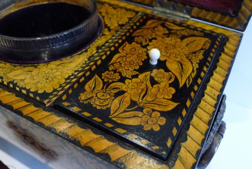 FABULOUS ANTIQUE ENGLISH PENWORK DOUBLE COMPARTMENT TEA CADDY C1820 - ADDITIONAL PHOTO 10