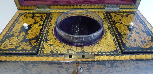 FABULOUS ANTIQUE ENGLISH PENWORK DOUBLE COMPARTMENT TEA CADDY C1820 - ADDITIONAL PHOTO 12