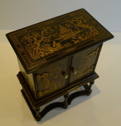 fig 1. Rare Antique English Musical Chinoiserie Perfume Bottle Box - Baccarat Bottles c.1890