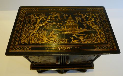 fig 2. Rare Antique English Musical Chinoiserie Perfume Bottle Box - Baccarat Bottles c.1890