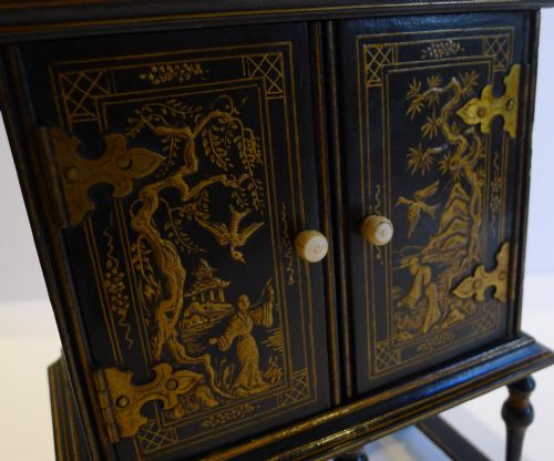 fig 3. Rare Antique English Musical Chinoiserie Perfume Bottle Box - Baccarat Bottles c.1890