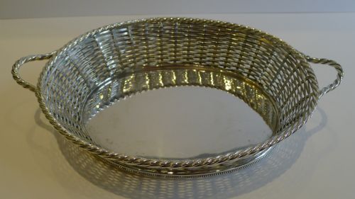 Antique English Silver Plated Basket Weave Bread Basket by Atkin Brothers C.1880