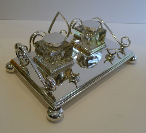 Antique English Silver Plated Inkstand / Inkwell by Mappin & Webb C.1900