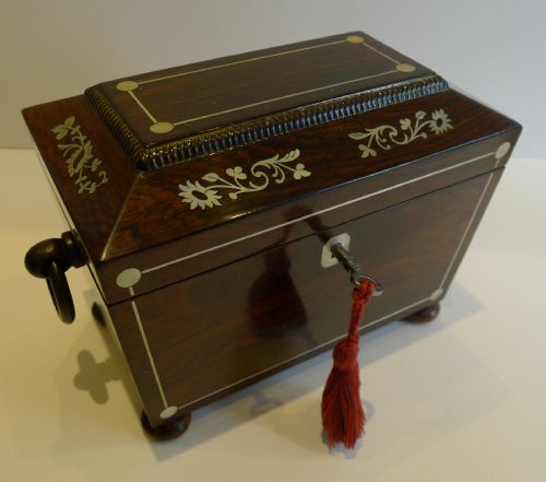 English William IV Rosewood Tea Caddy - Mother of Pearl Inlay C.1830