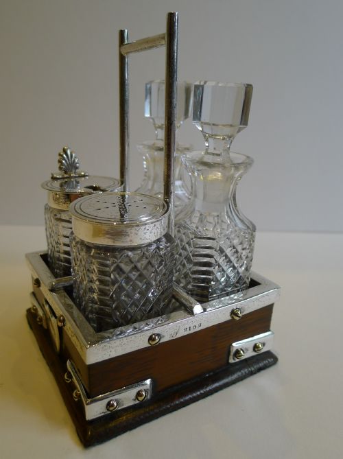 fig 1. Charming Small Oak & Silver Plated Cruet Set by John Grinsell & Co.