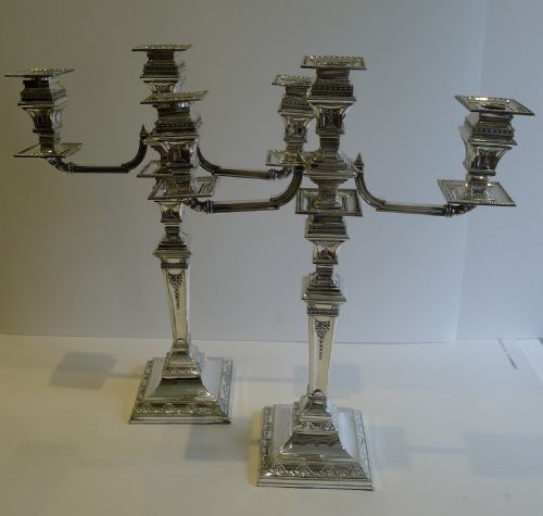 Magnificent Pair Grand Antique English Three Light Candelabra C.1880