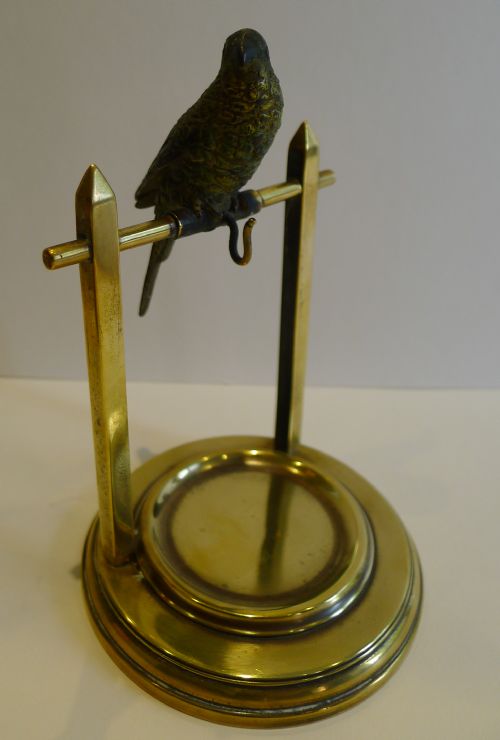 Antique Pocket Watch Stand - Cold Painted Bronze Budgerigar C.1900