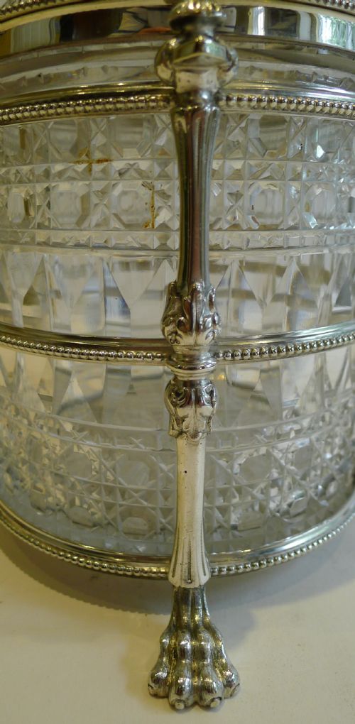 fig 1. Handsome Antique English Cut Crystal & Silver Plate Biscuit Box by Martin Hall & Co. c.1880