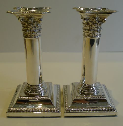 Pair Antique English Sterling Silver Candlesticks by Henry Matthews - 1896
