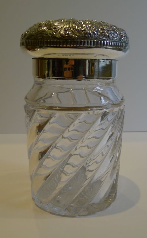 fig 1. Antique English Crystal & Sterling Silver Tea Caddy or Cannister - 1888