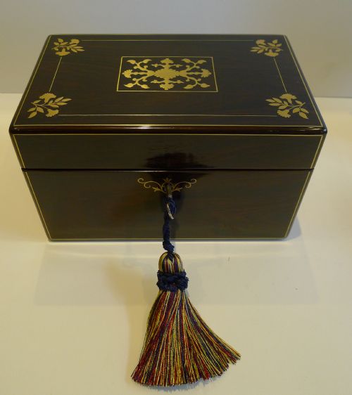 Antique Brass Inlaid French Rosewood Tea Caddy C.1860