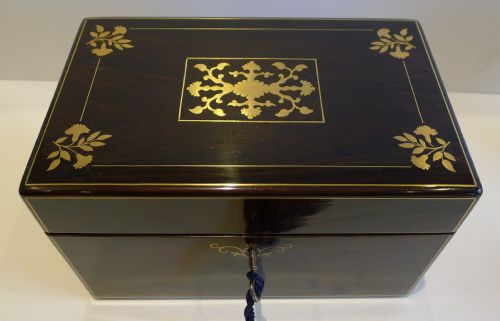 fig 1. Antique Brass Inlaid French Rosewood Tea Caddy c.1860