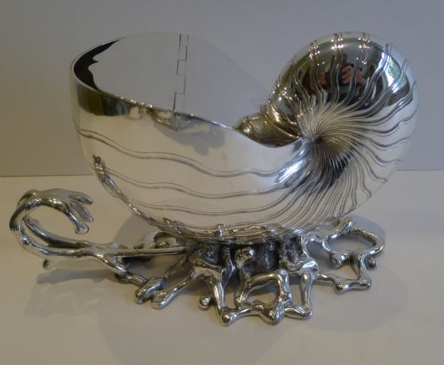 Unusual Antique Silver Plated Conch Shell & Coral Spoon Warmer C.1880