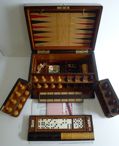Antique English Burr Walnut Games Compendium / Box C.1880
