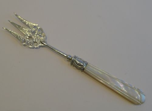 Antique English Sterling Silver & Mother of Pearl Bread Fork by Francis Howard Ltd.