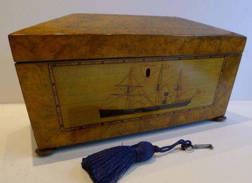 Fabulous & Rare Large Burr Walnut Trinity House Tea Caddy C.1870 - Ship