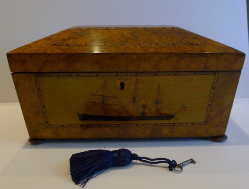 fig 1. Fabulous & Rare Large Burr Walnut Trinity House Tea Caddy c.1870 - Ship