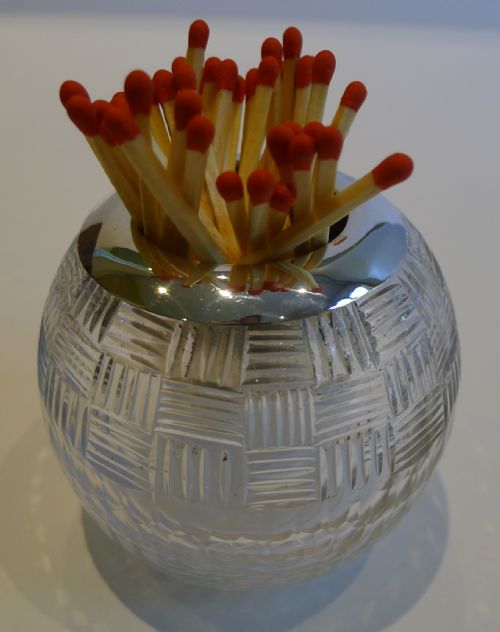Unusual Antique English Cut Glass & Sterling Silver Match Strike