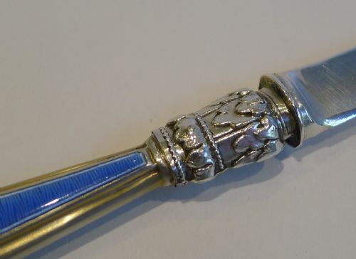 fig 1. Handsome Antique English Silver & Blue Guilloche Enamel Letter Opener - 1910