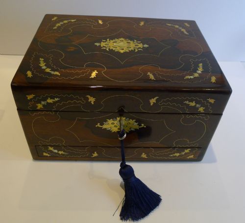 fig 1. Spectacular Antique English Inlaid Rosewood Jewellery Box c.1850