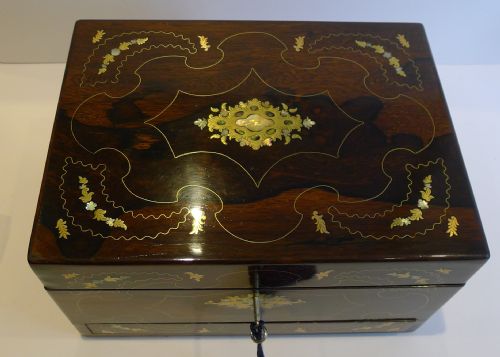 fig 2. Spectacular Antique English Inlaid Rosewood Jewellery Box c.1850