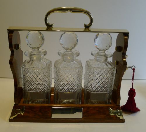 Handsome Antique English Three Bottle Tantalus by Betjemann's C.1890