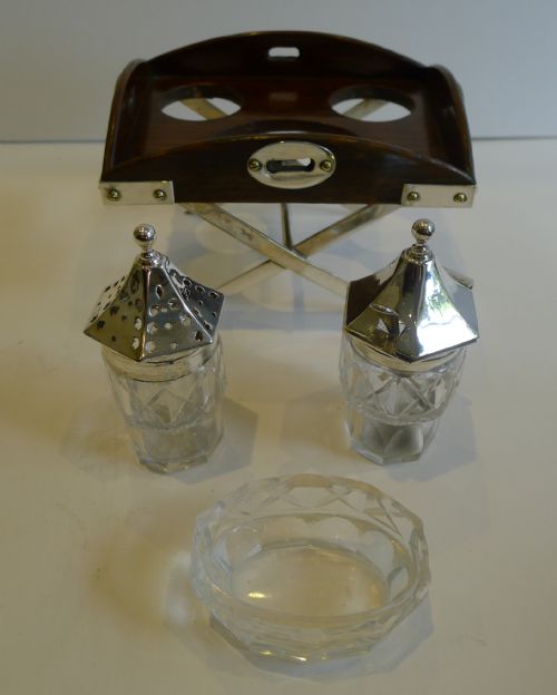 RARE ANTIQUE ENGLISH NOVELTY CRUET SET BUTLERS TRAY IN OAK SILVER PLATE C1885 - ADDITIONAL PHOTO 7