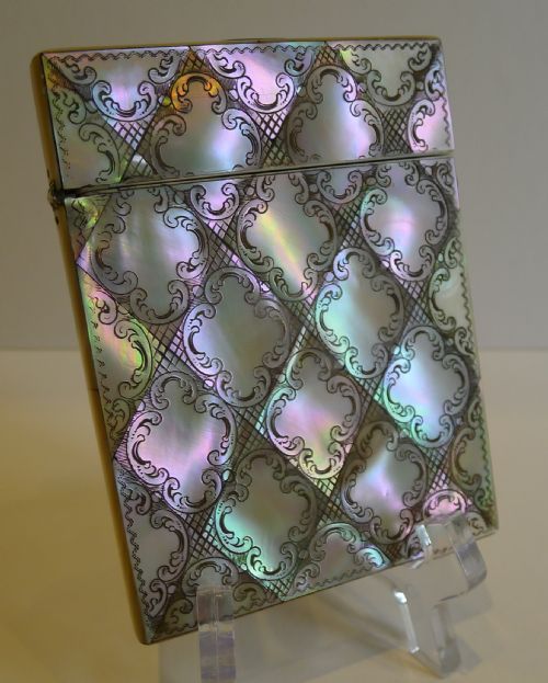 Stunning & Unusual Antique English Mother of Pearl Card Case C.1860
