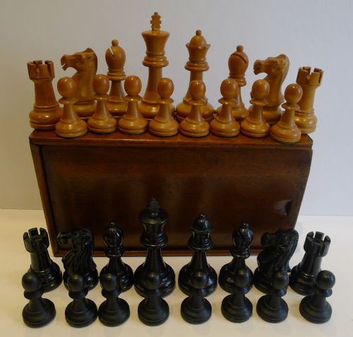 Heavily Weighted Large Antique English Staunton Chess Set C.1890