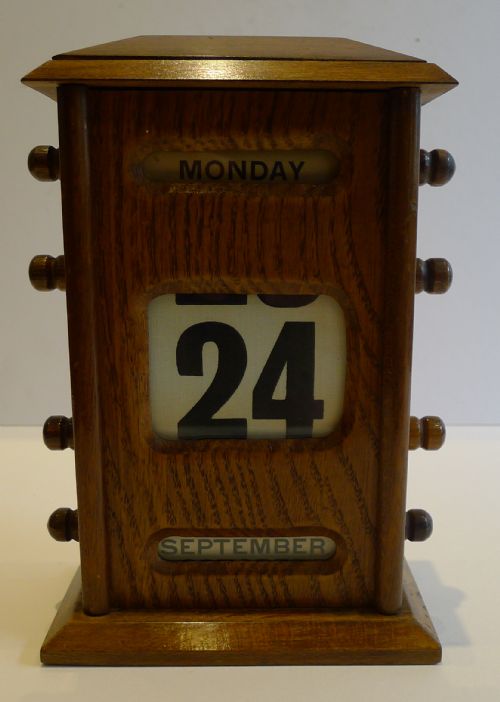 Large Antique English Oak Perpetual Desk Calendar C.1900