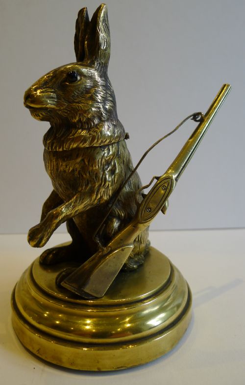 Stunning & Unusual Antique English Figural Inkwell - Rabbit or Hare