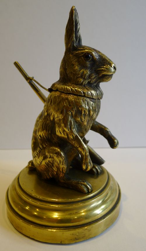 fig 1. Stunning & Unusual Antique English Figural Inkwell - Rabbit or Hare