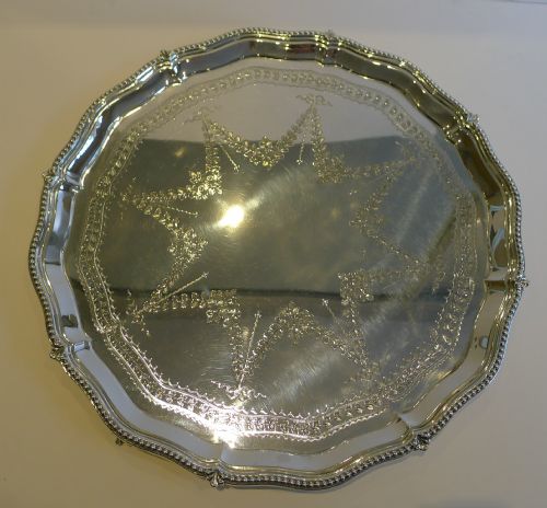 Elegant Antique English Silver Plated Salver or Tray - 16 1/2" C.1890