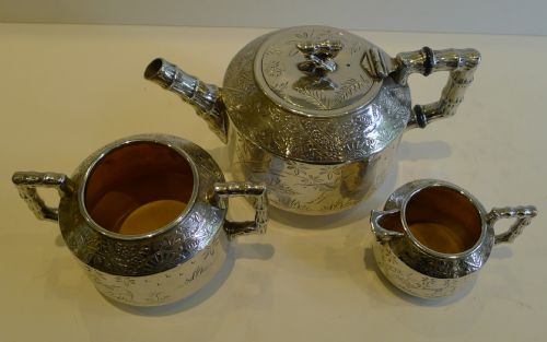 fig 1. Antique English Chinnoiserie Bachelor Tea Set c.1890 by Lee & Wigfull