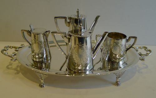 Rare Antique English Novelty Cruet Set - Miniature Tea Set on Tray C.1890