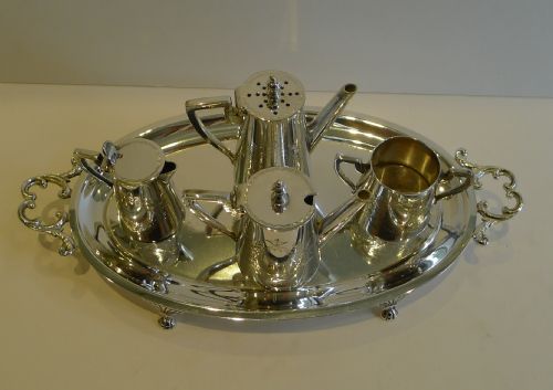 fig 1. Rare Antique English Novelty Cruet Set - Miniature Tea Set on Tray c.1890