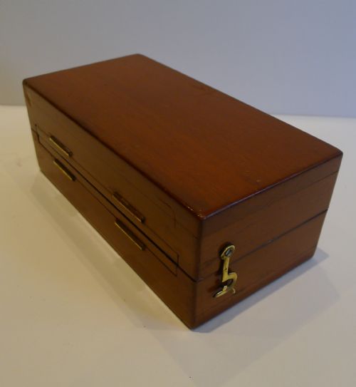 fig 1. Antique English Mahogany Cased Travel Chess Set c.1900