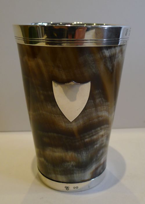 Magnificent Antique English Horn & Sterling Silver Cup - 1876