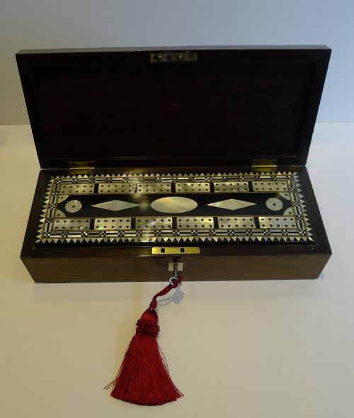 Fabulous Antique Rosewood Games Box / Cribbage Board C.1840