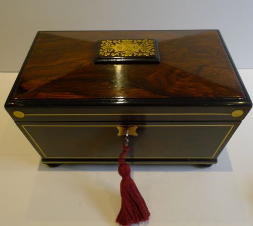fig 1. Brass Inlaid English Regency Tea Caddy c.1820