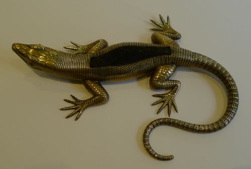 Magnificent Large Antique Figural Pen / Nib Wipe - Lizard C.1880